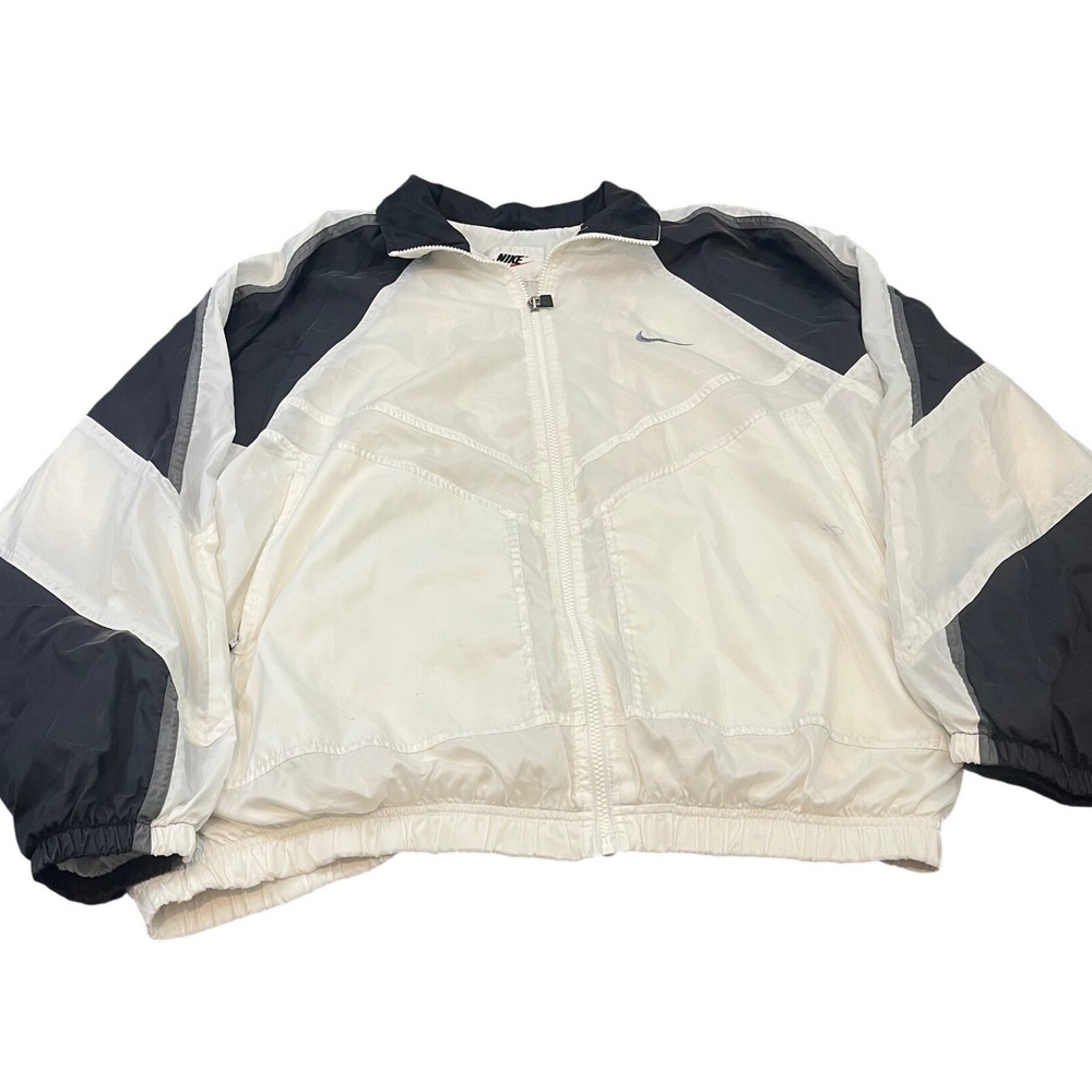 Nike Windbreaker Jacket XL White Black Vintage 90s Colorblock Full Zip White Tag